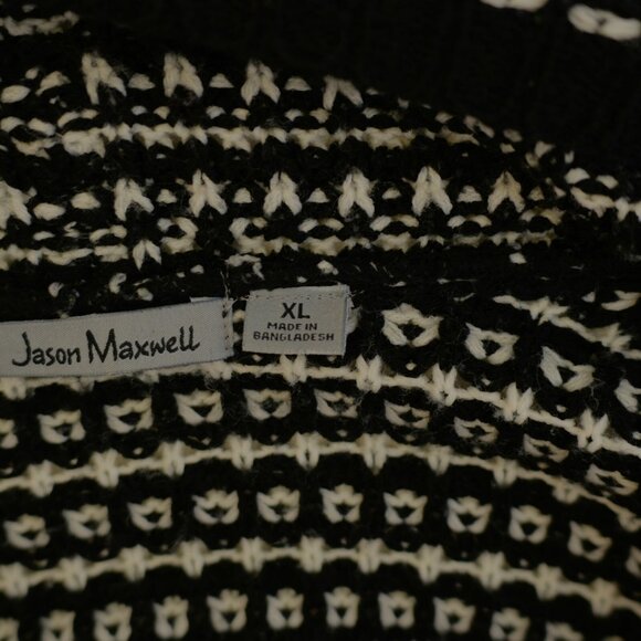 DAMAGED Jason Maxwell Black White Knit Cardigan Sweater XL Acrylic - Picture 9 of 10